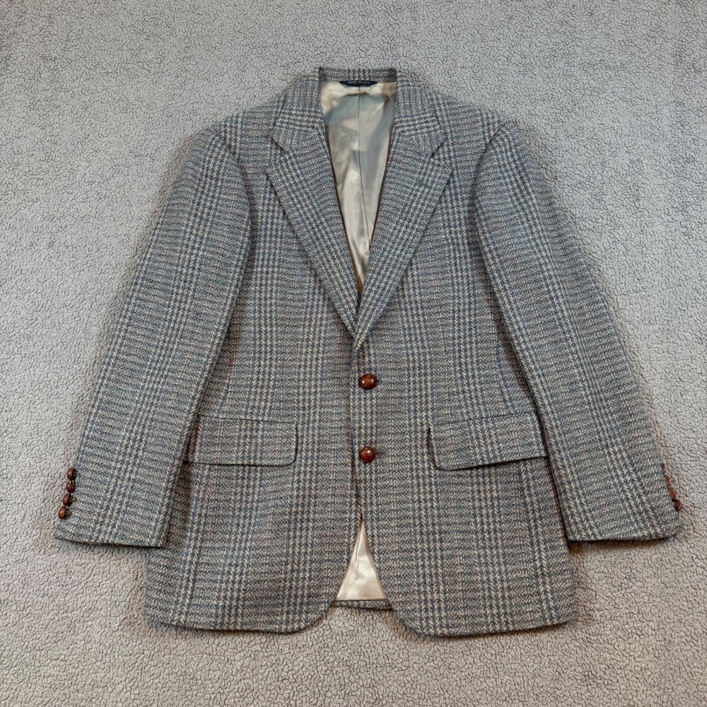 Chaps Ralph Lauren Mens Grey Herringbone Tweed Virgin Wool Blazer Sport Coat USA